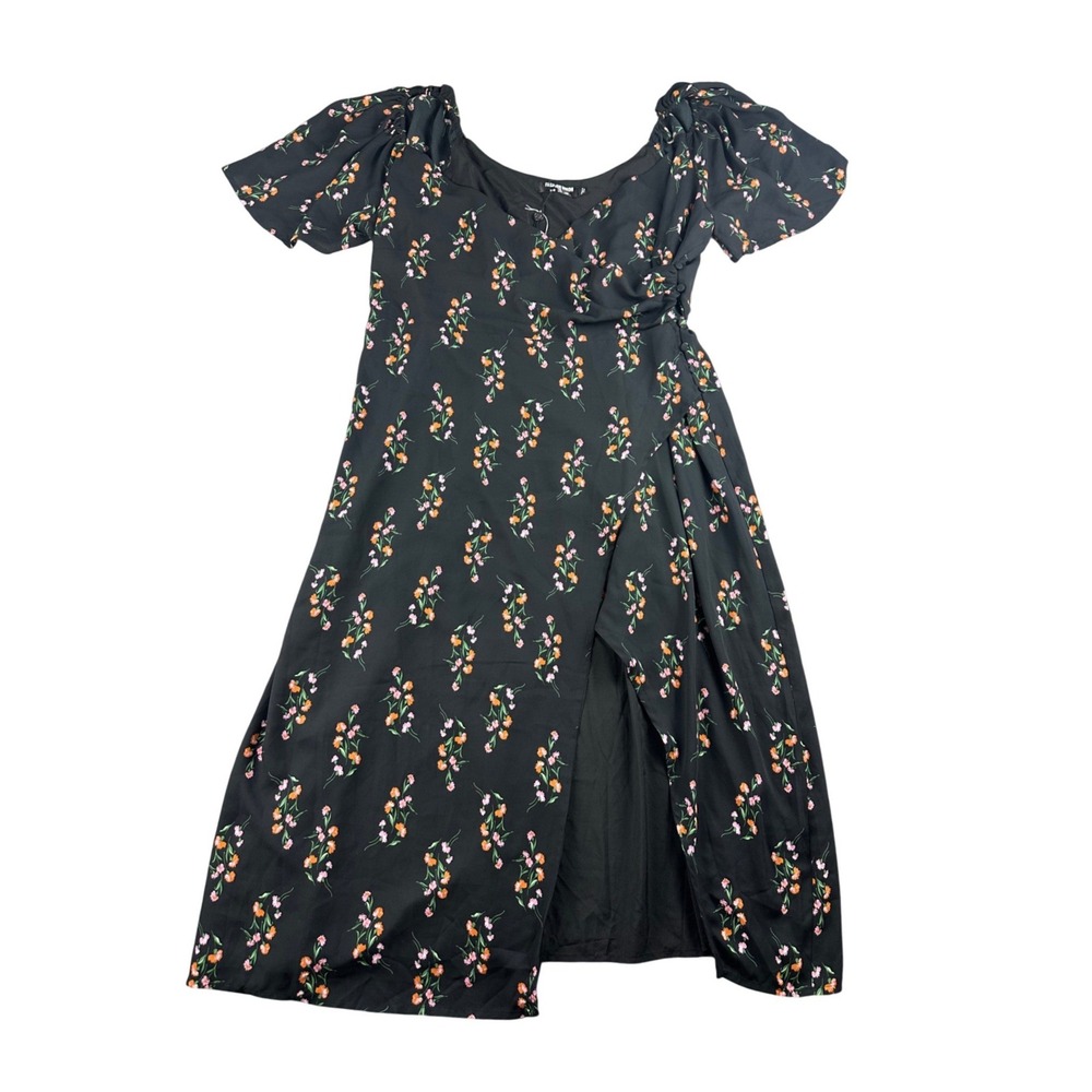 Fashion Union Butterfly Sleeve Midi Tea Dress‎ Women 16 Black Floral Plus Summer